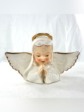 Antique 1950s Ardalt Angel Figurine Praying Halo Gold Accents Japan Sticker 2